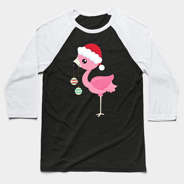 Christmas Flamingo, Santa Hat, Christmas Ornaments Baseball T-Shirt by Jelena Dunčević